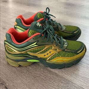 Saucony Olive and Mustard Athletic Sneakers